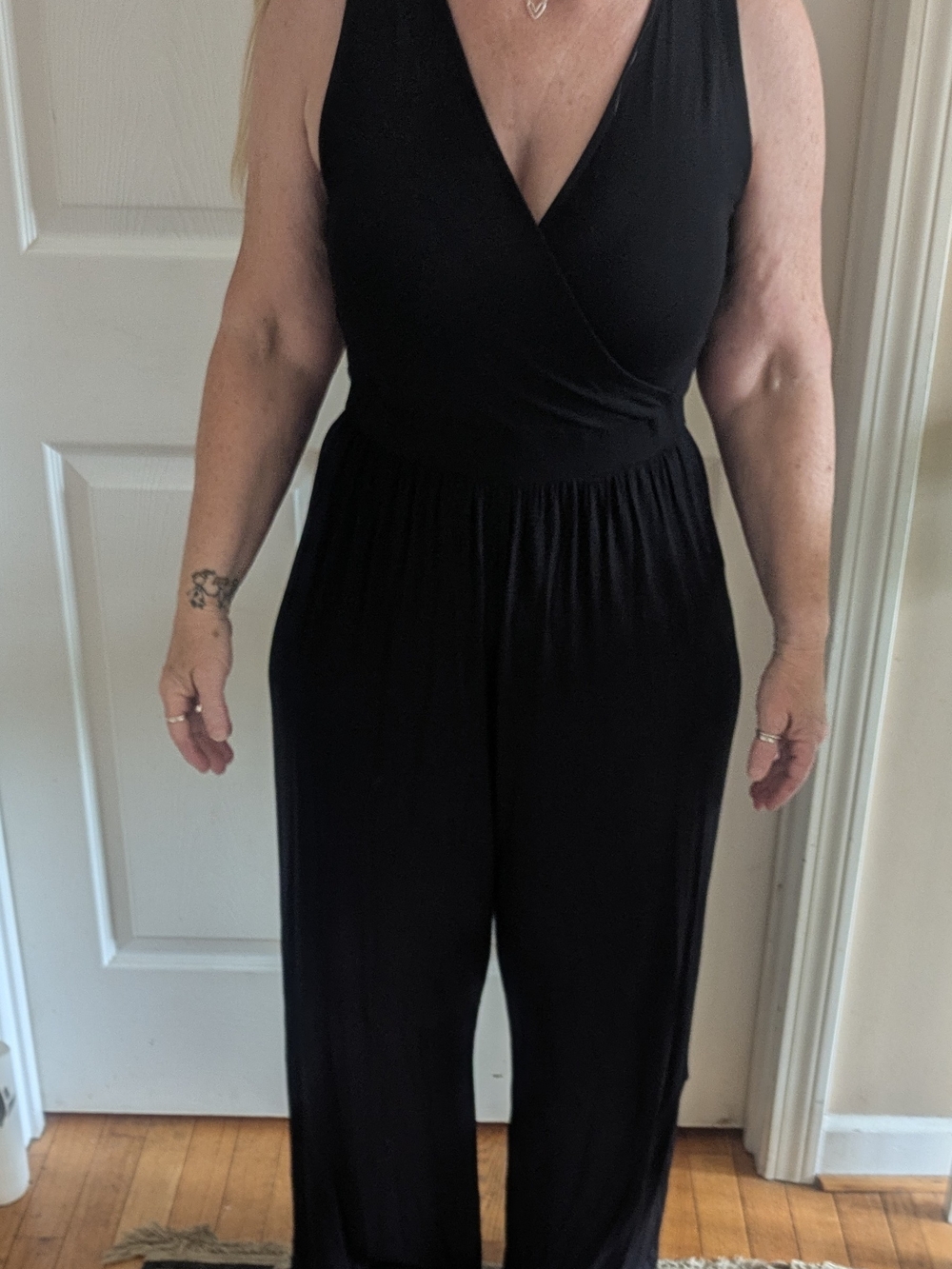41 Hawthorn Black Sleeveless Wrap V-Neck Wide-Leg Jumpsuit with Elastic Waist